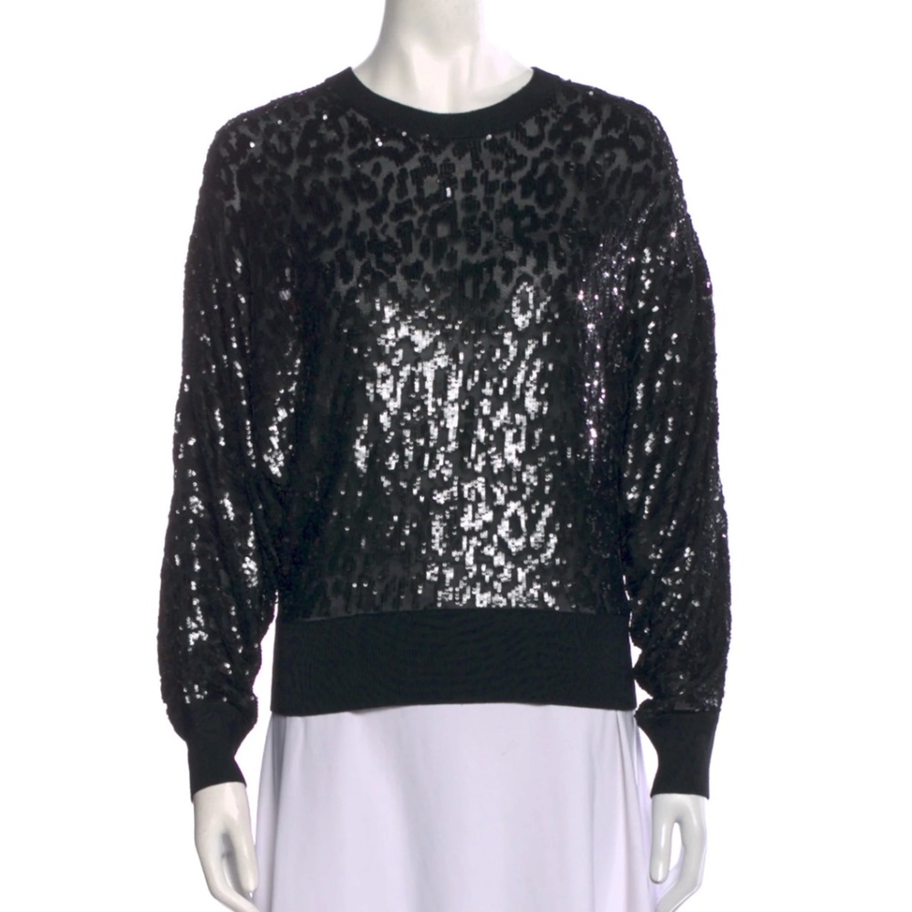 MICHAEL KORS COLLECTION Animal Print Crew Neck Sequin Sweater Size: XS
